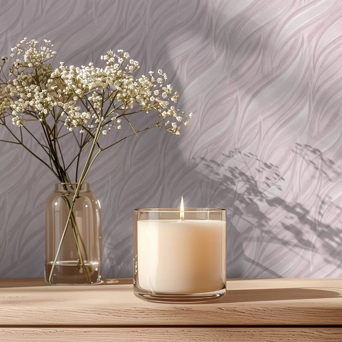 Papier peint Vagues texturées au pinceau, rose poudré a00688v1