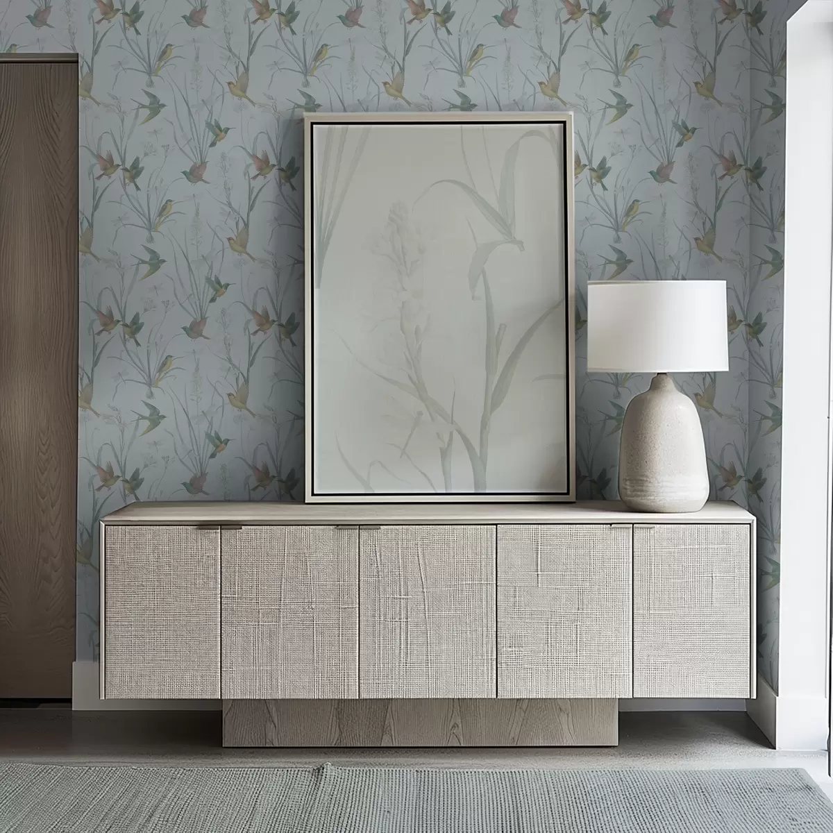 Wallpaper Birds among meadow grasses on gray-blue ground a00776