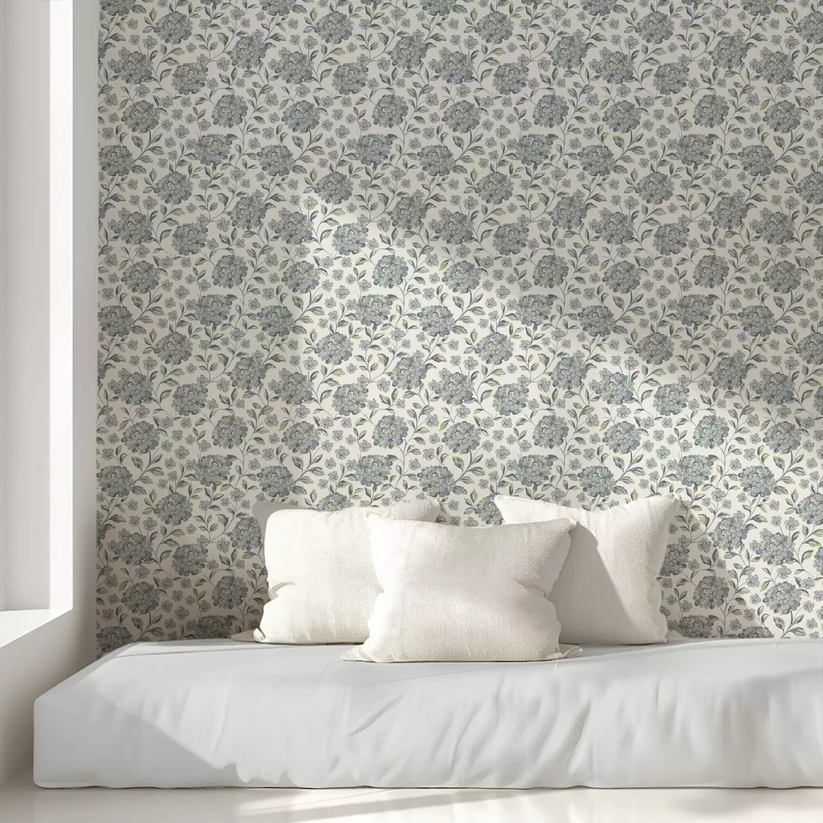 Papier peint Fleurs et feuilles touffues dans une palette gris-bleu a00778