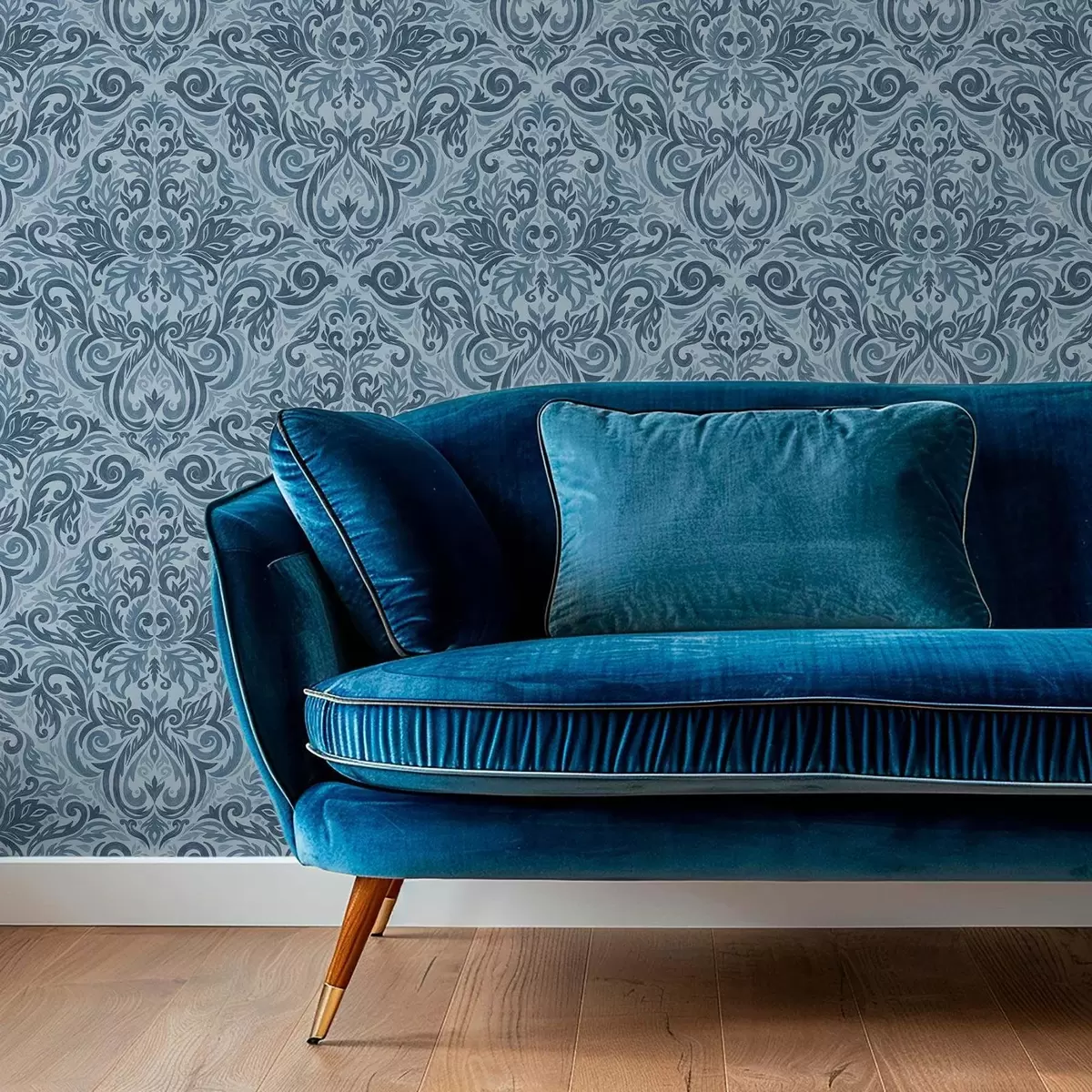 Wallpaper Damask in cool blue tones, stronger contrast a00826v2