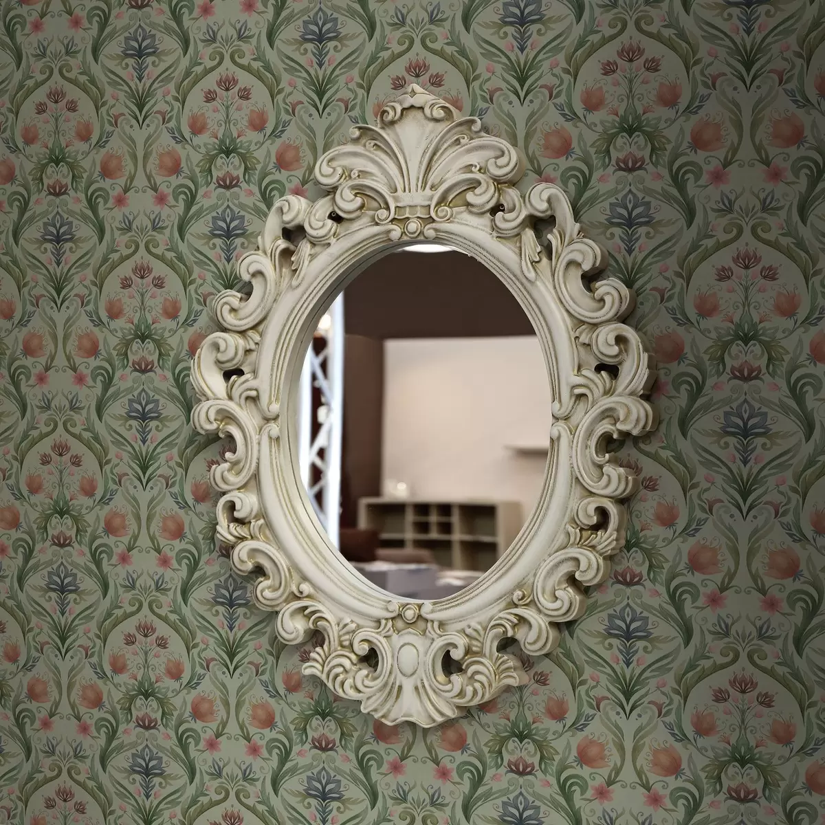 Papier peint Ornement floral symétrique, palette crème menthe a00827v1