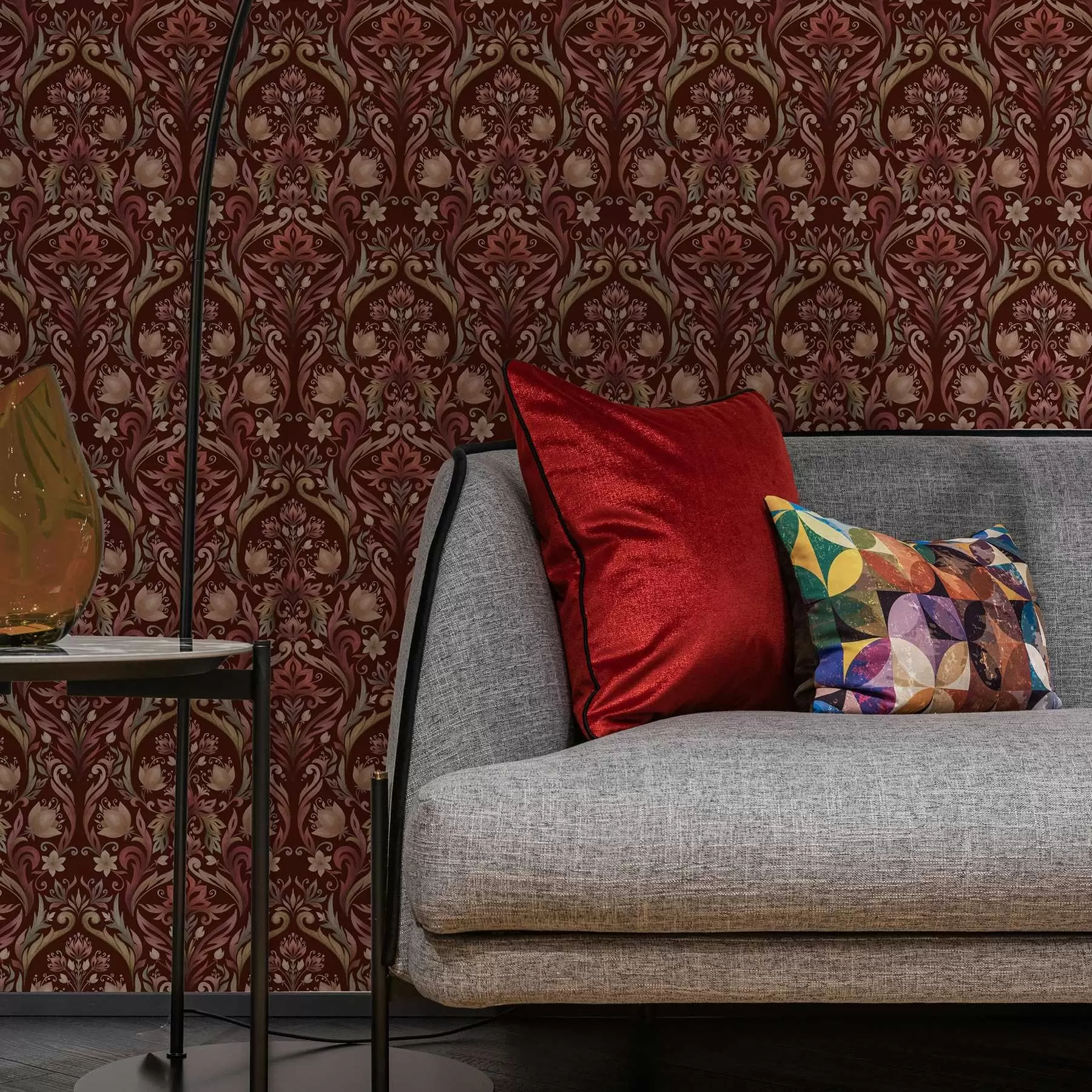 Wall Mural Photo Wallpaper Tulip ornament, rich burgundy background a00827v2