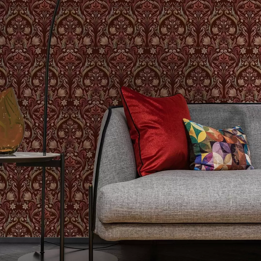 murales Adorno de tulipán, fondo burdeos intenso a00827v2