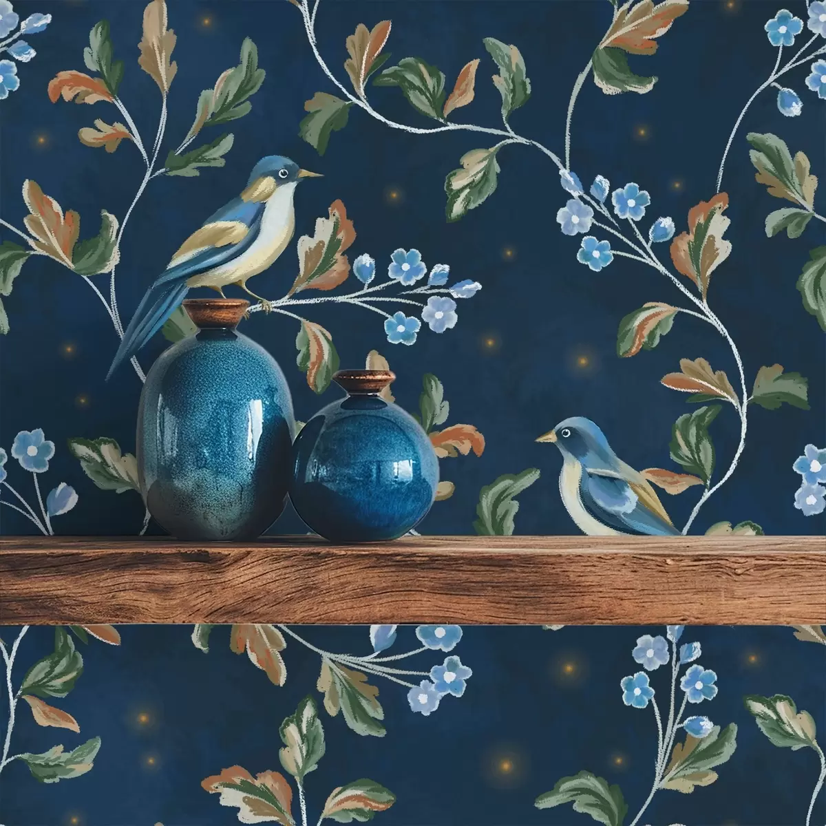 Wallpaper Tits on branches, night blue background with sparks a00858