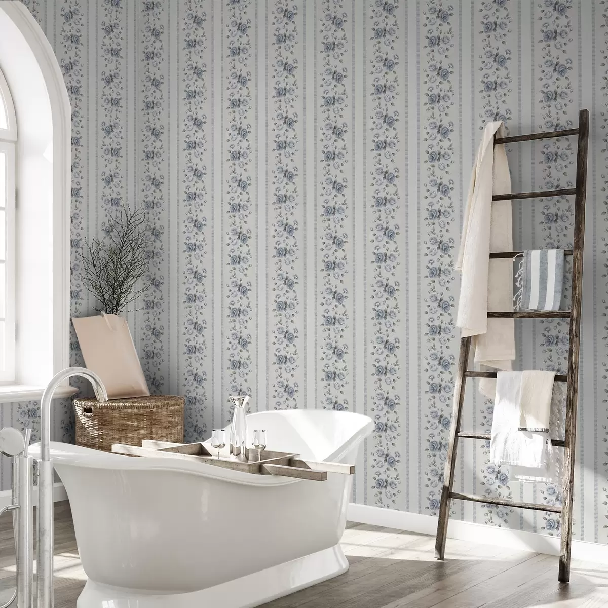 Wallpaper Blue roses in vertical bands on a light background a00860