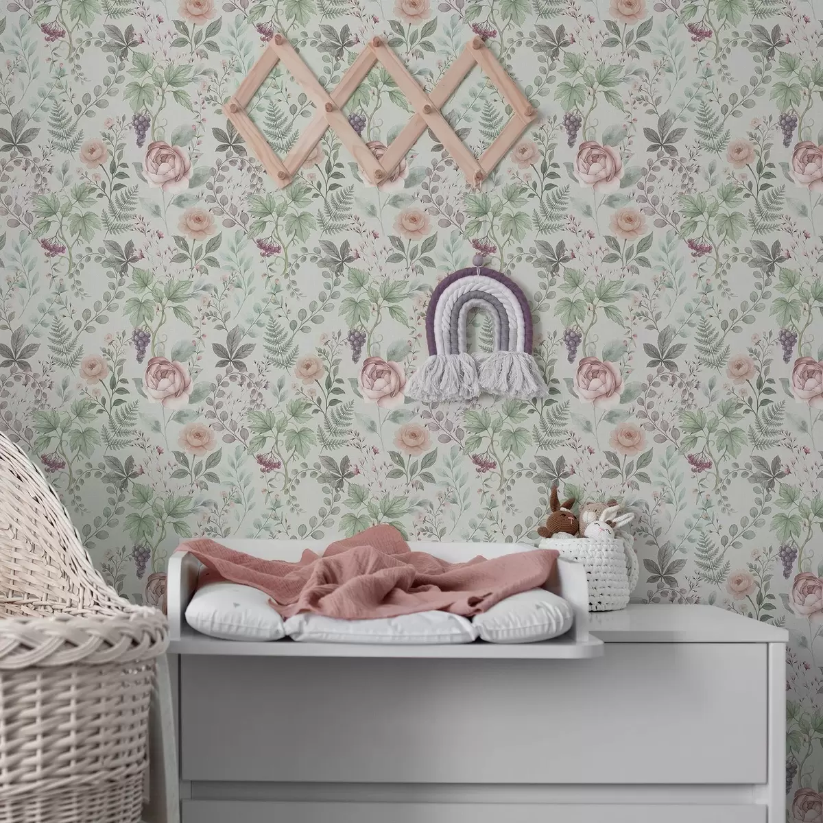 Wallpaper Pastel garden with roses, ferns and grapes a00867