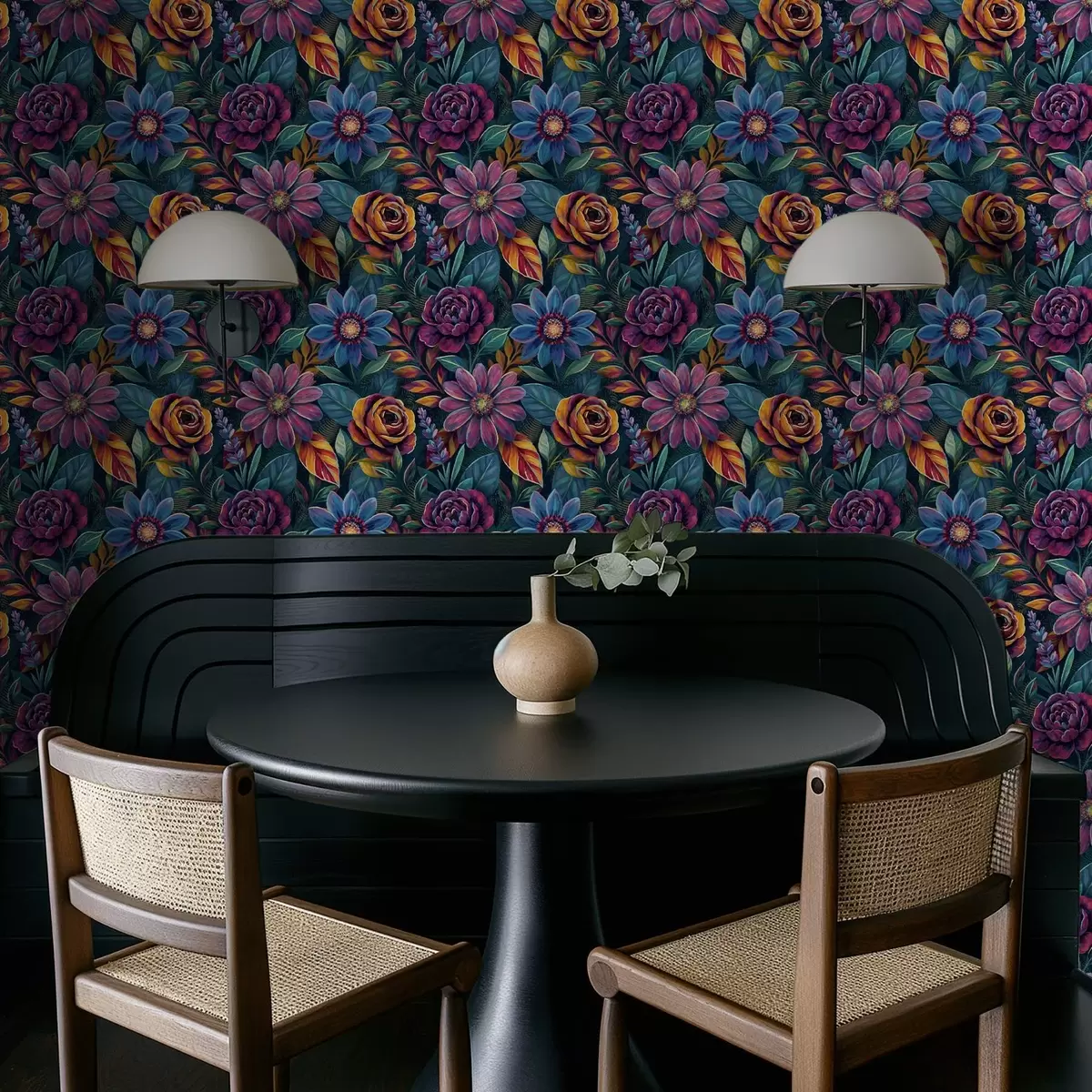 Wallpaper Vibrant jewel-tone florals on deep navy a00871