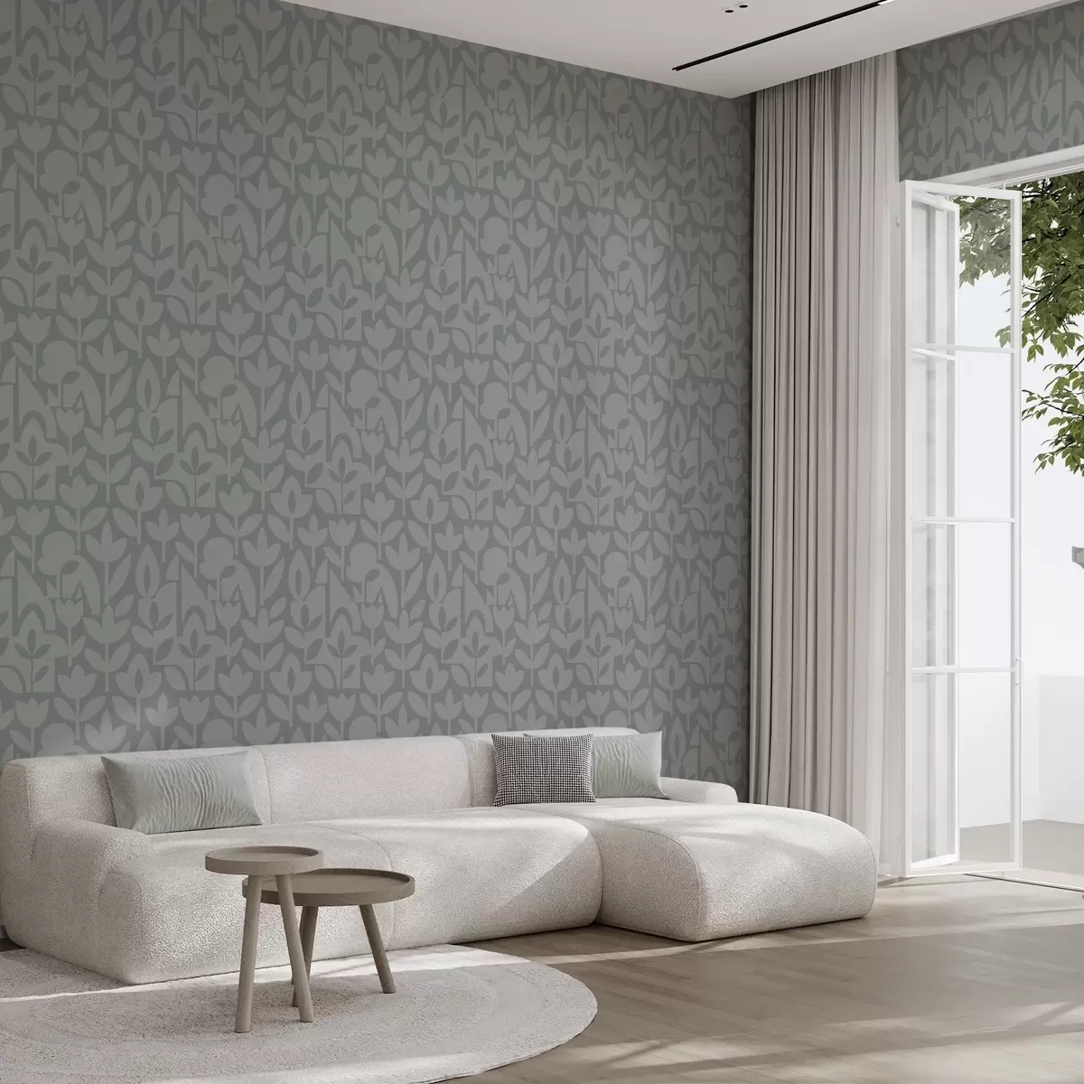 Wallpaper Geometric floral silhouettes in slate blue a00875