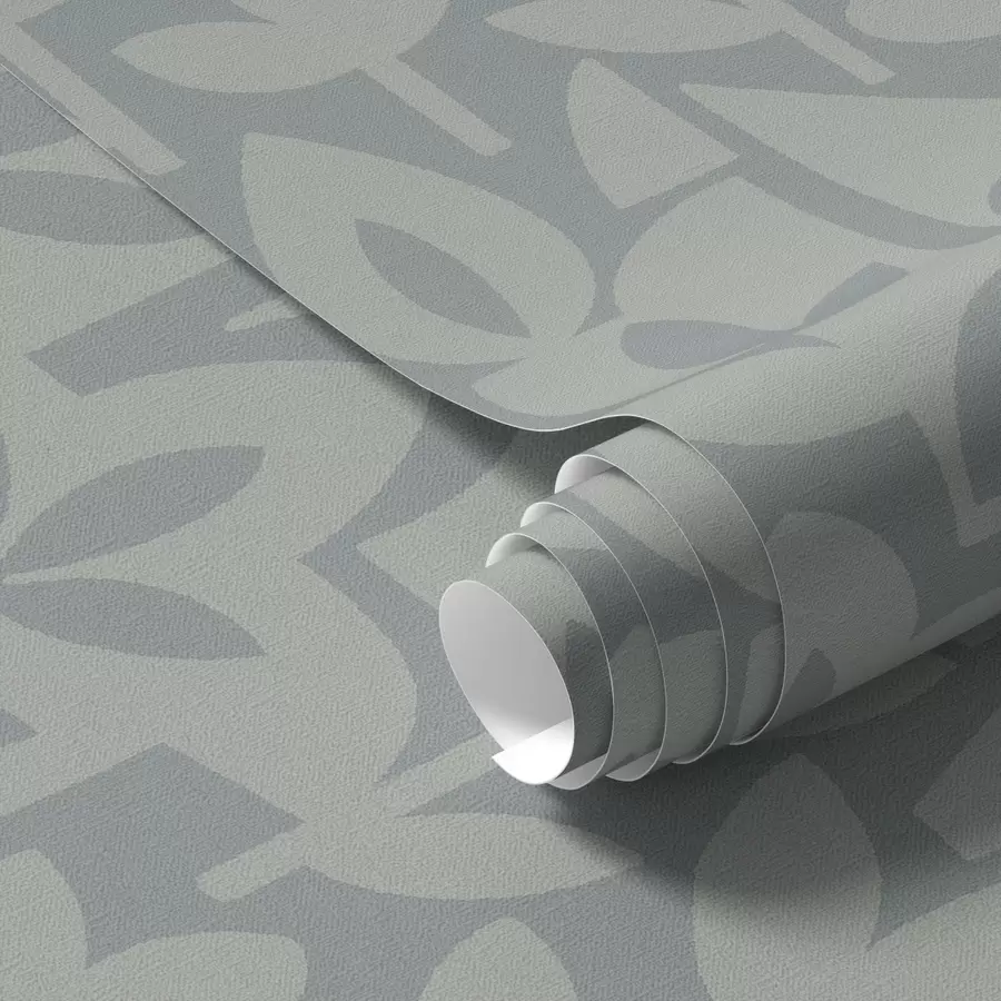 murales Siluetas florales geométricas en azul pizarra a00875