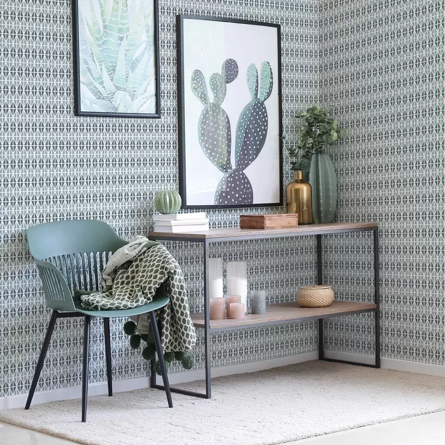 wall murals White lattice with dark teal crosses, geometric repeat a00904