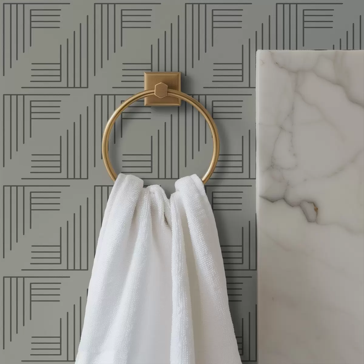 Papier peint Blocs d'angle linéaires formant des carrés sur fond gris chaud a00907