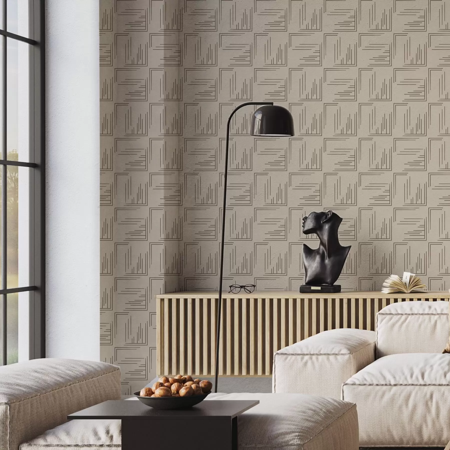 peintures murales Grands carrés d'angle en cacao avec remplissages de lignes variés, sable a00913