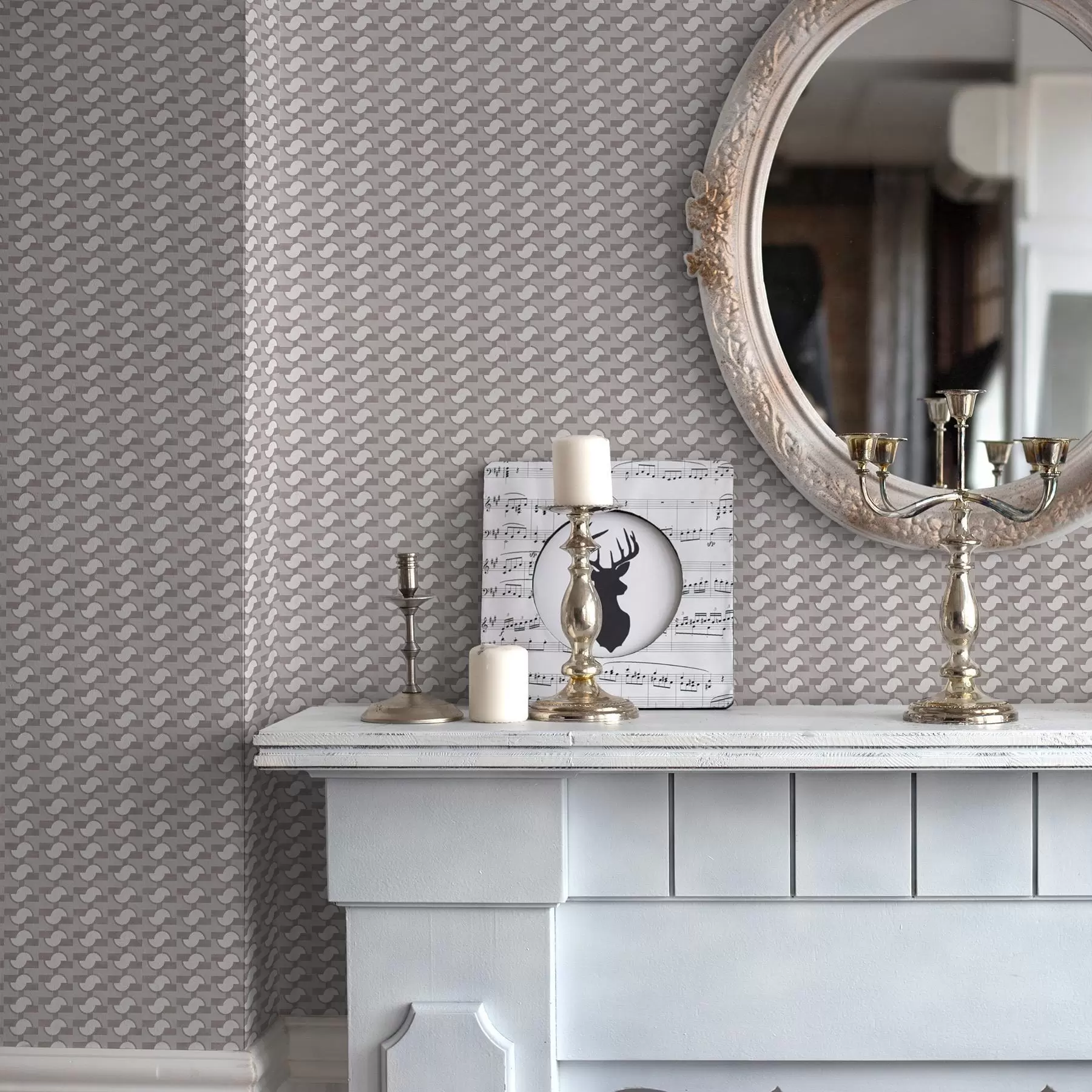 wall murals Mauve modular tiles with linked half-circles a00915