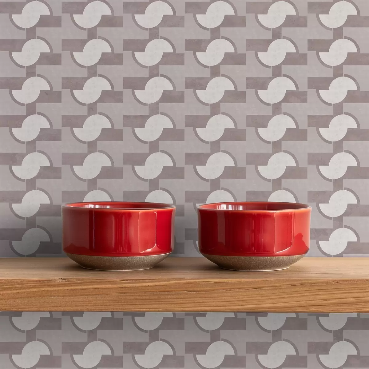 Wallpaper Mauve modular tiles with linked half-circles a00915