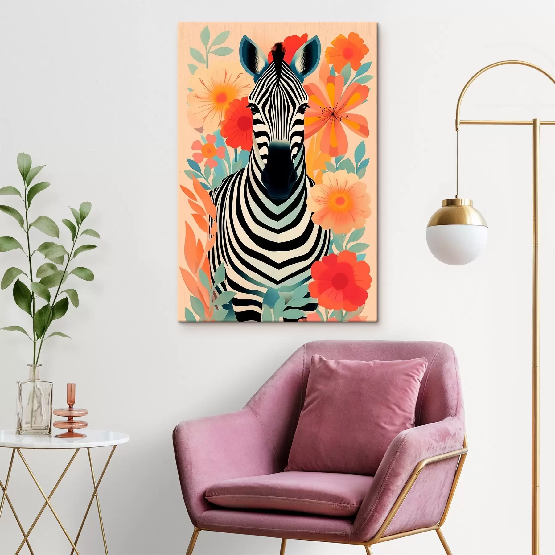 wall murals Zebra among flowers s46457