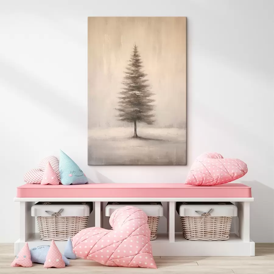 wall murals Monochrome fir tree. Minimalist winter landscape s46465