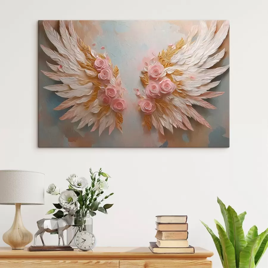 murales Alas con colores amarillo y rosa s46551