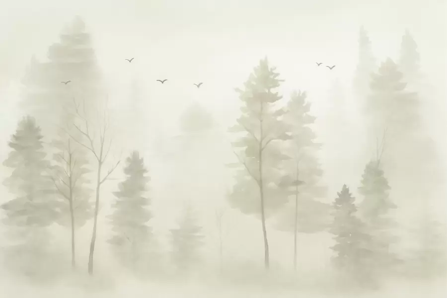 wall murals watercolour-style air forest in beige tones w04872