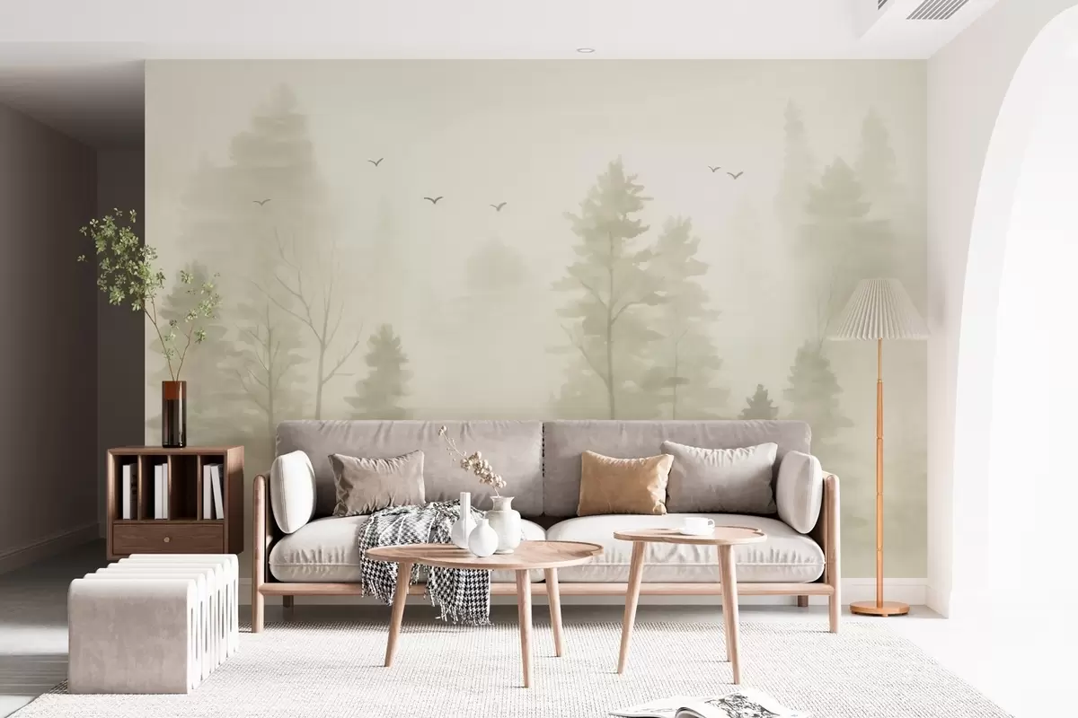 wall murals watercolour-style air forest in beige tones w04872
