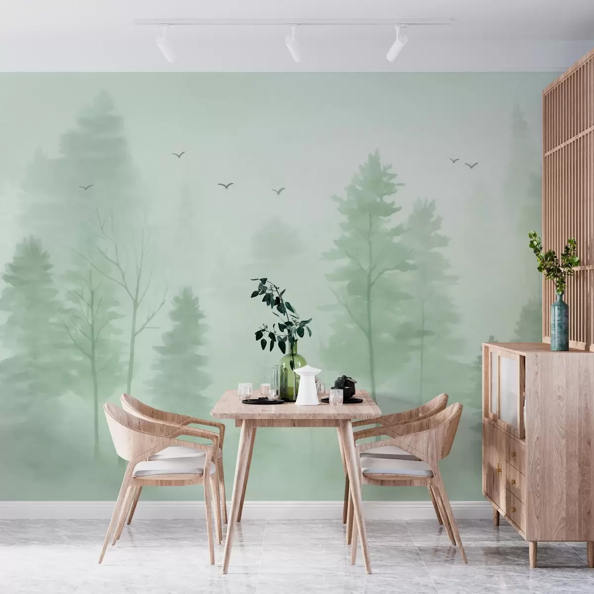 wall murals watercolour-style aerial forest in green tones w04872v1