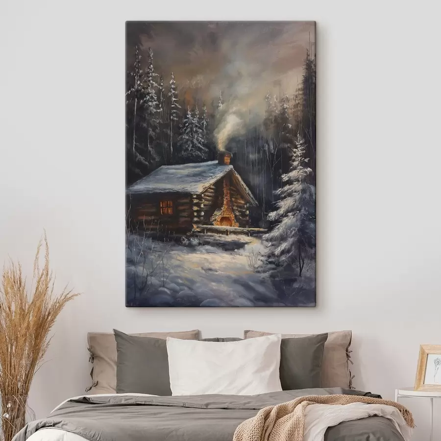 wall murals Cottage in a winter forest s46606
