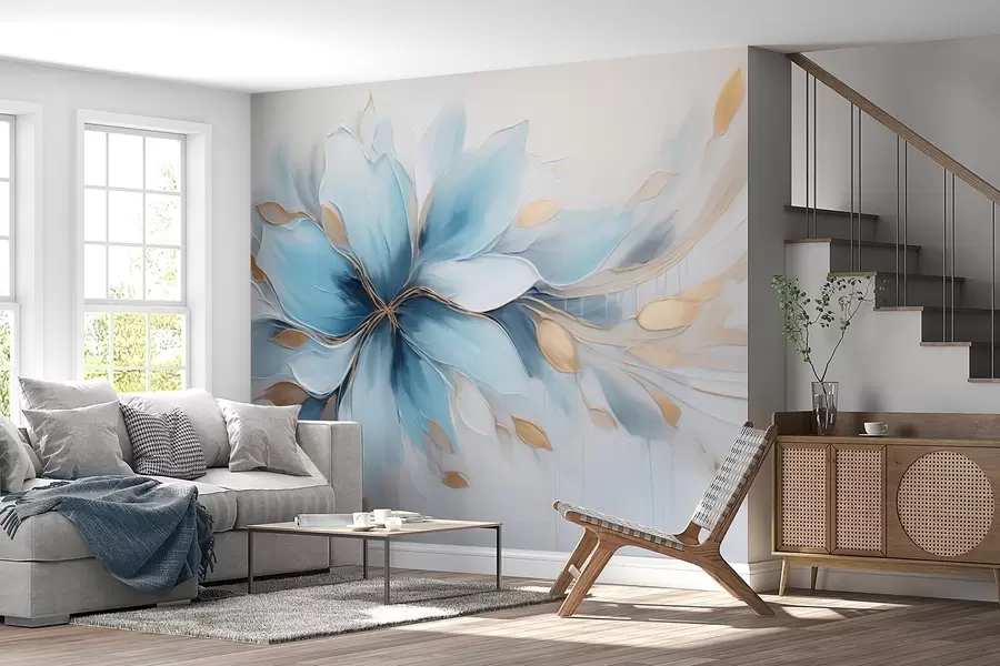 Wall Mural Photo Wallpaper Abstract blue flower of calm with leaves w09500