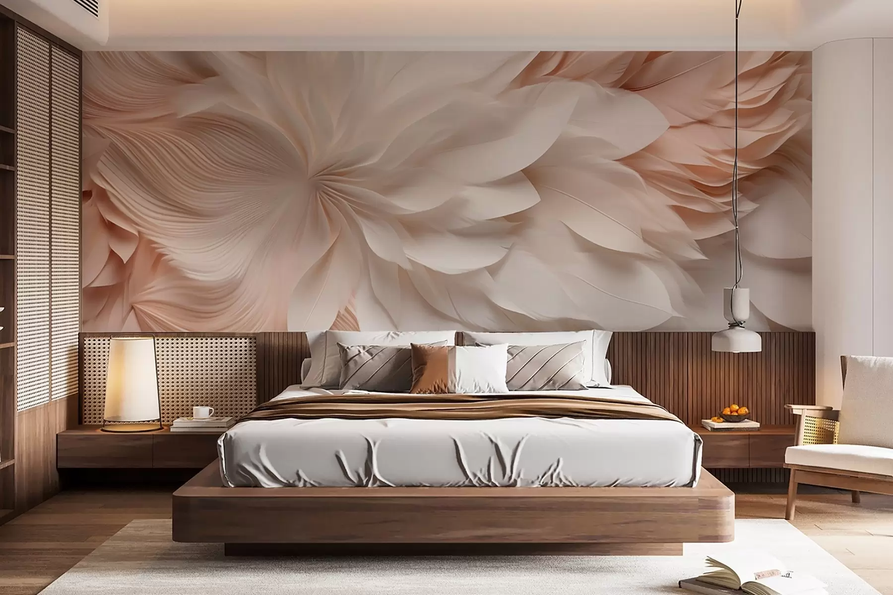 Wall Mural Photo Wallpaper Delicate abstract feathers in motion in beige and cream tones w09509