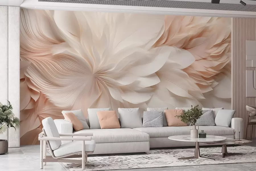 Wall Mural Photo Wallpaper Delicate abstract feathers in motion in beige and cream tones w09509
