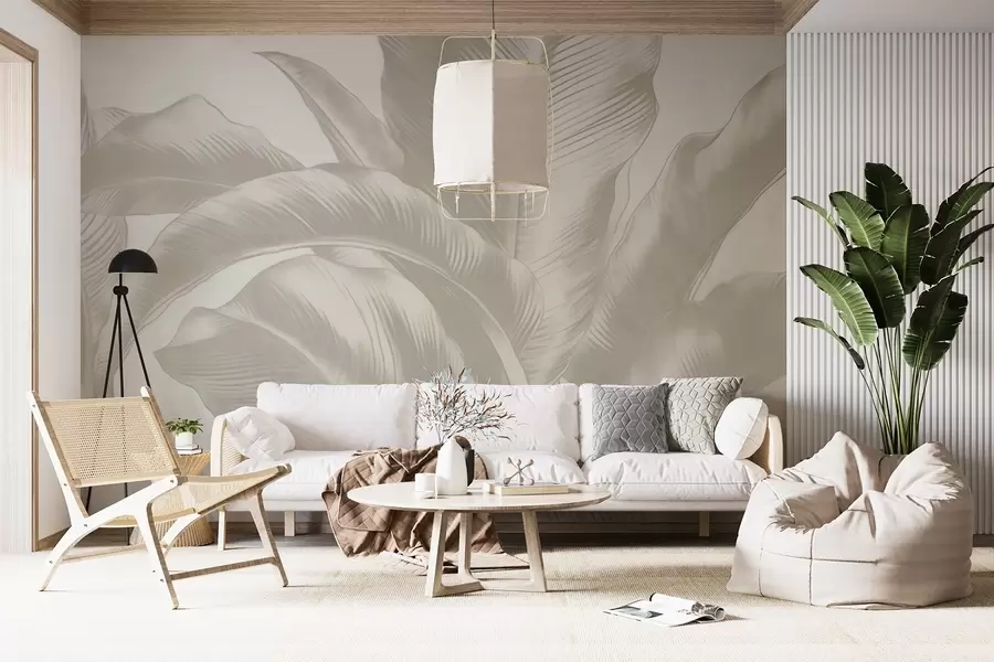 wall murals Long leaves, banana leaves with a worn effect w04827
