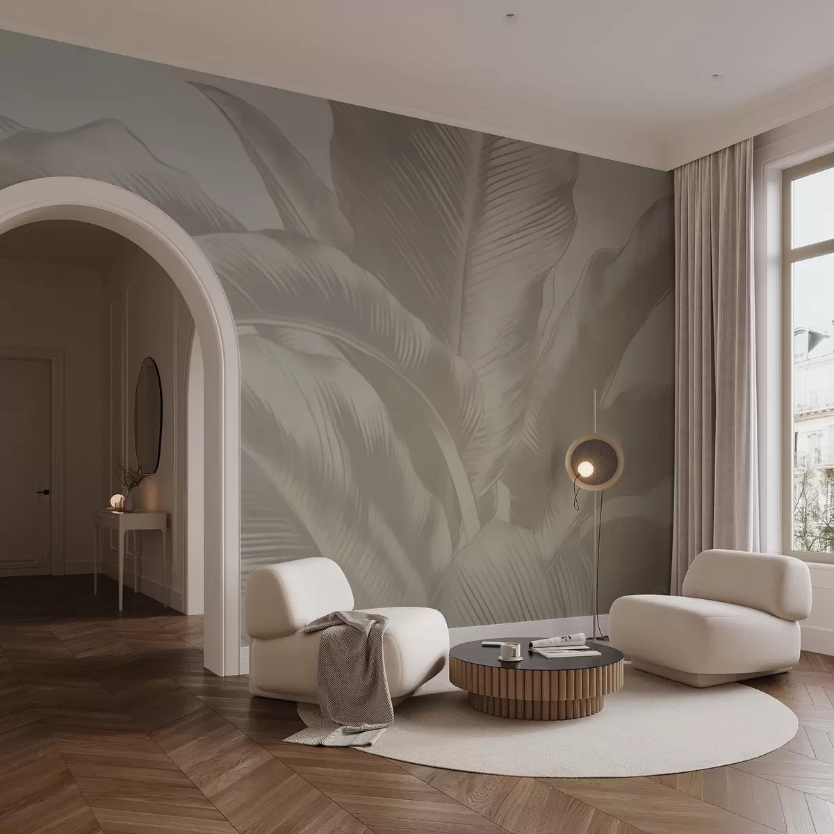 peintures murales Longues feuilles, feuilles de bananier avec un effet usé w04827v4