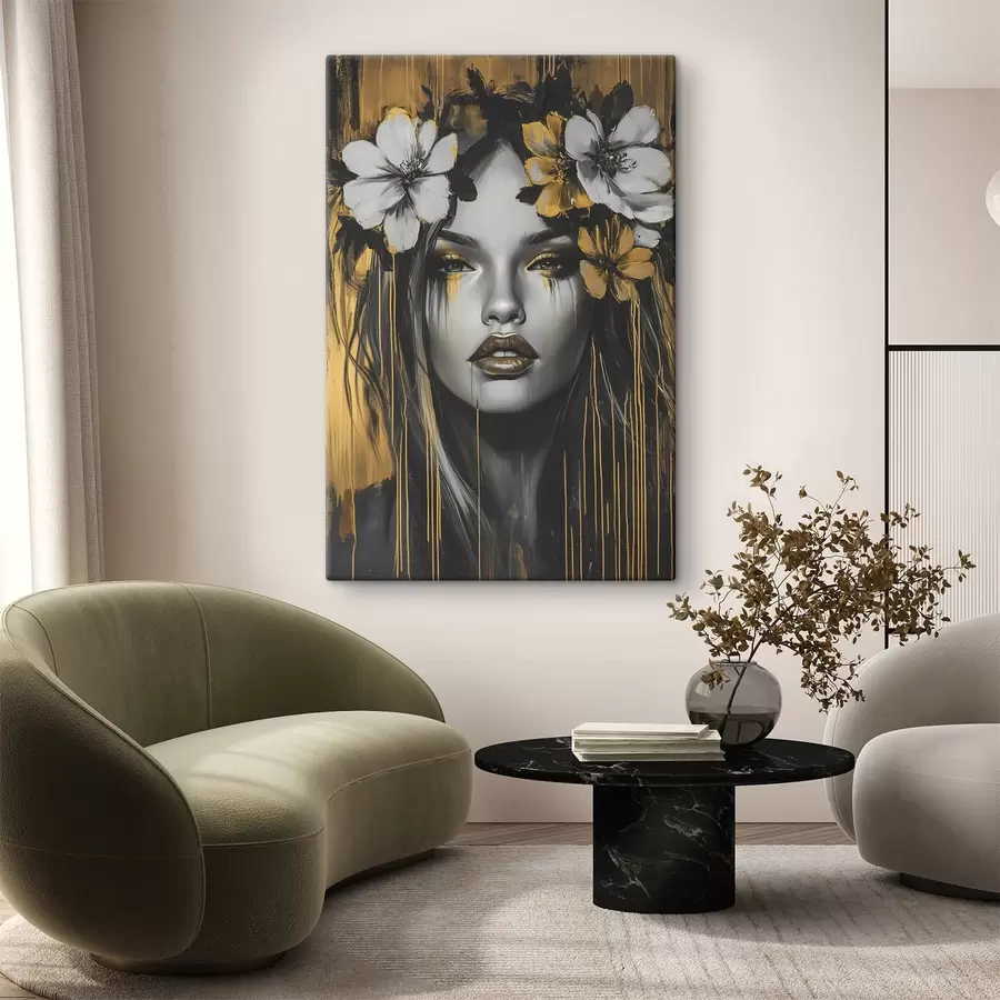wall murals Abstract portrait of a woman with flowers s46454