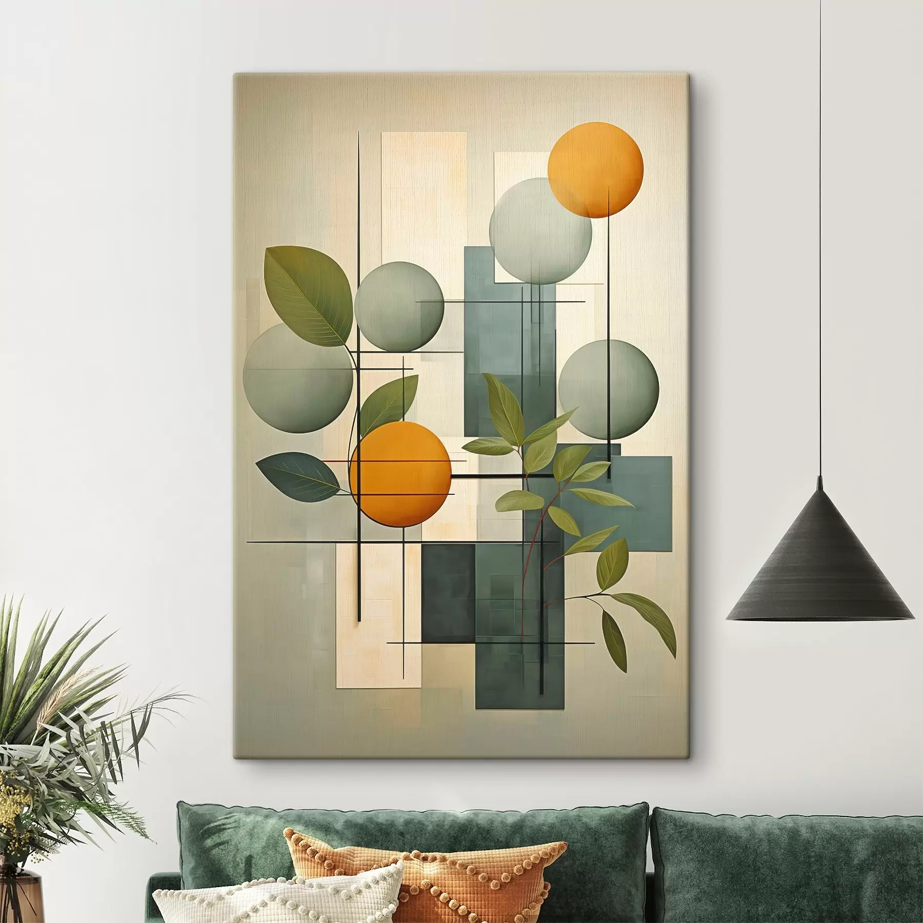 wall murals Geometric abstraction with plants s46579