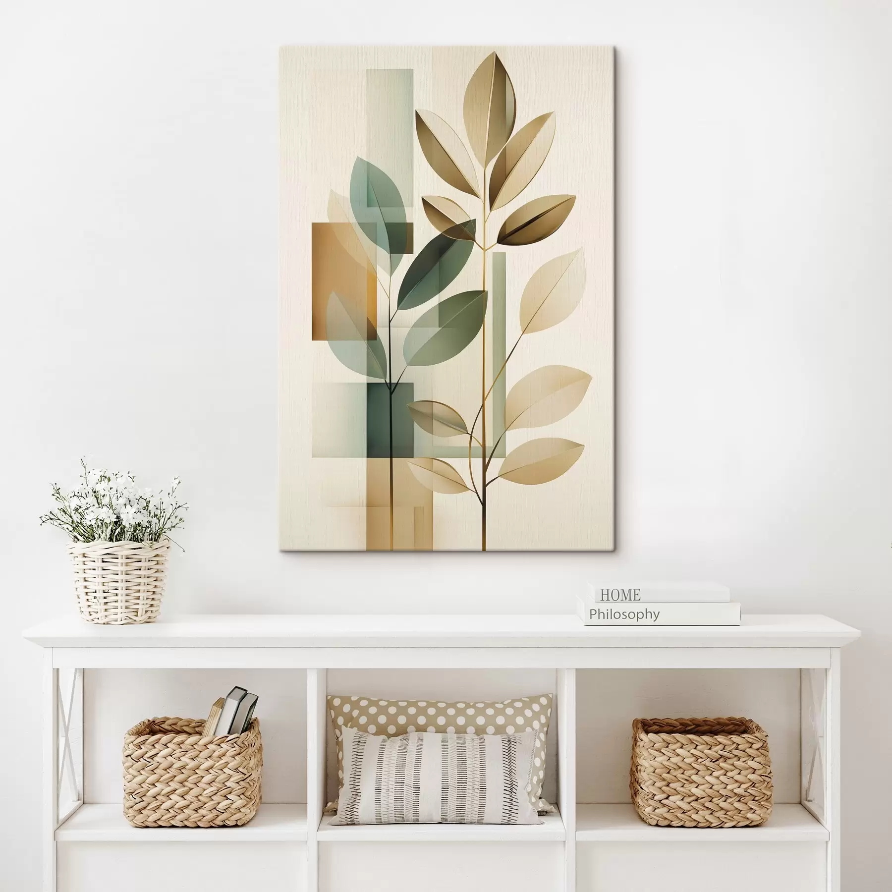 wall murals Geometric abstraction with leaves s46581