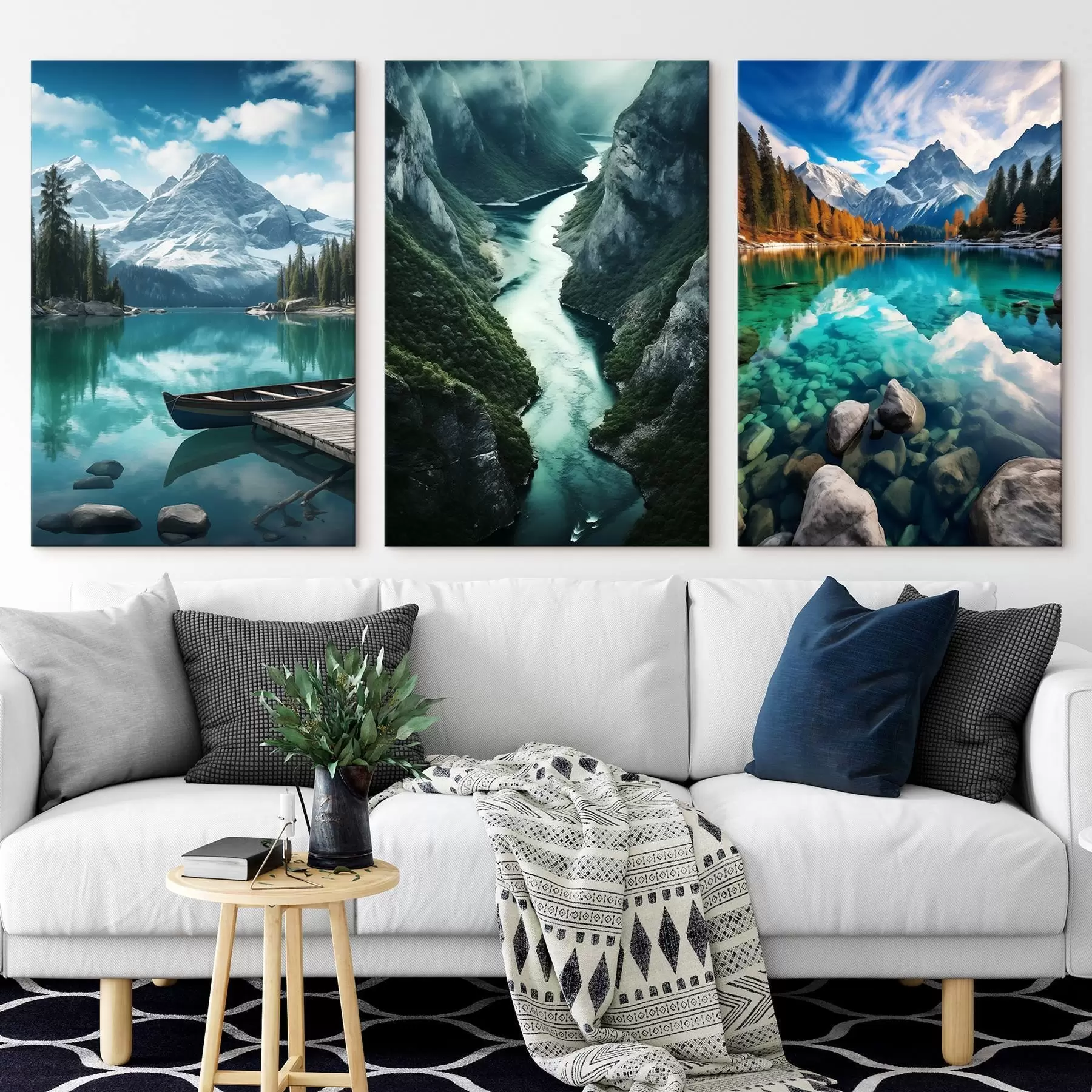 wall murals Alpine lakes and fjord views in cool teal tones m00961