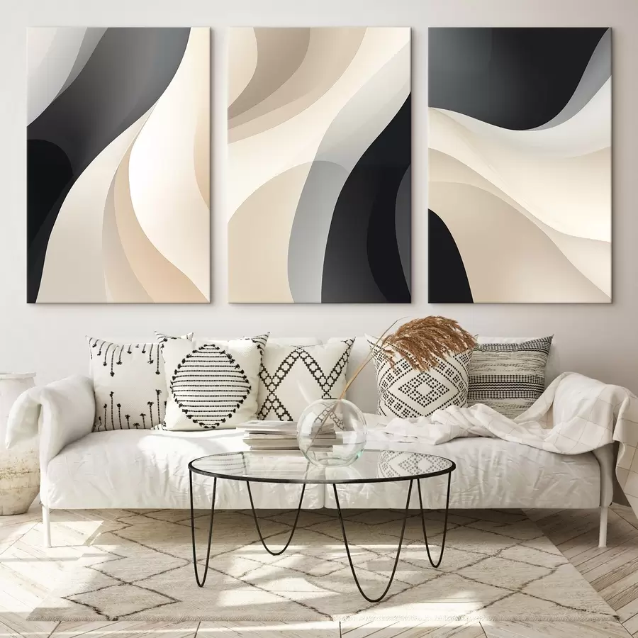 murales Curvas fluidas minimalistas en color crema, gris pardo y negro m00962
