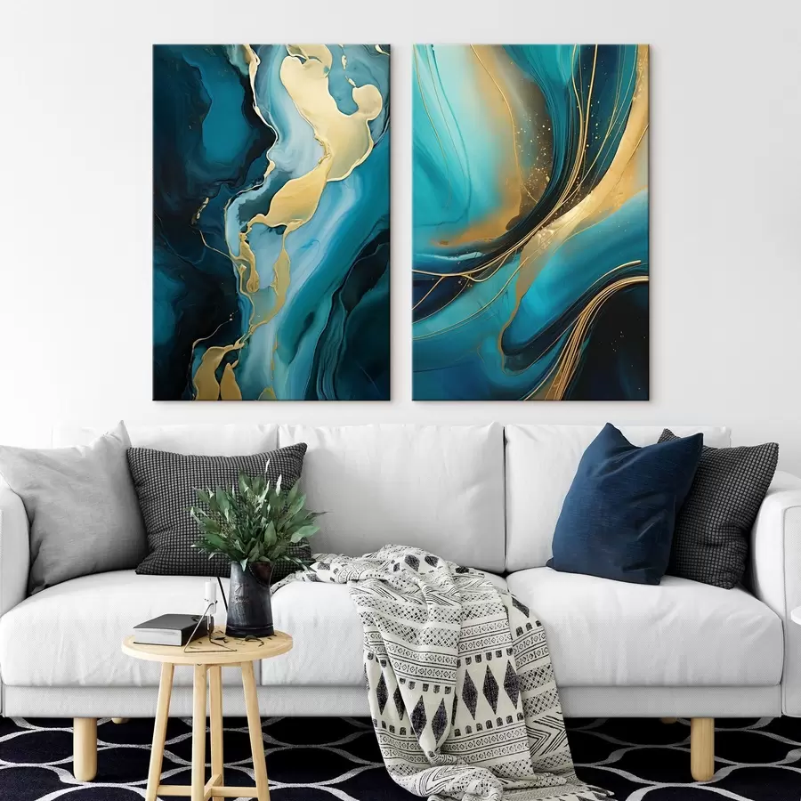wall murals Teal fluid abstract with warm metallic streams m00965