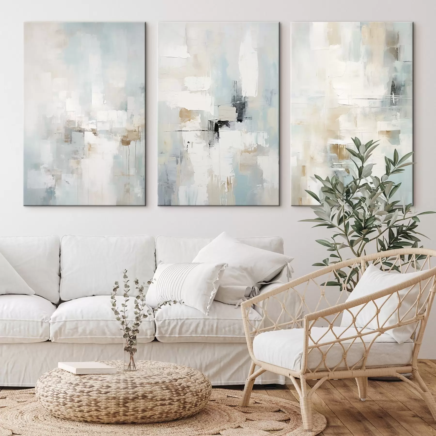wall murals Airy abstract palette: white, beige and pale blue m00966