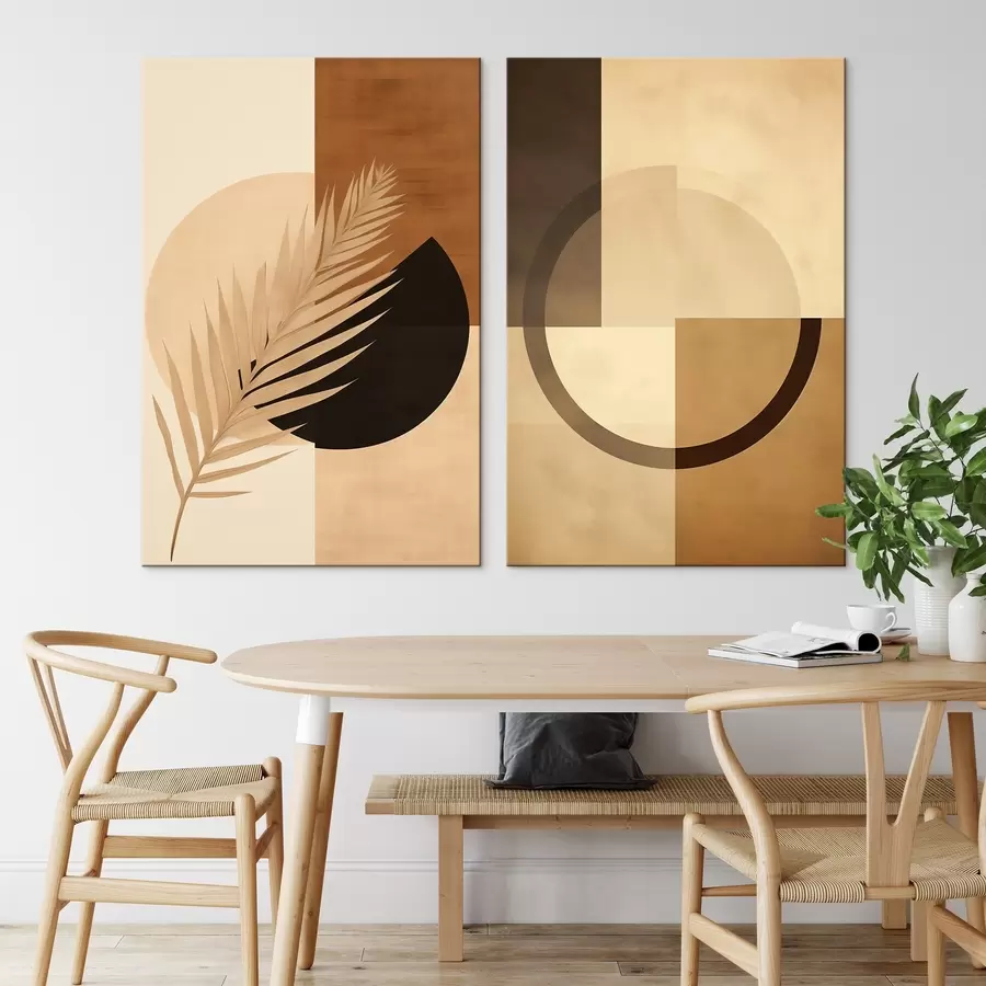 murales Geometría en terracota y beige con motivo de hojas de palmera m00968