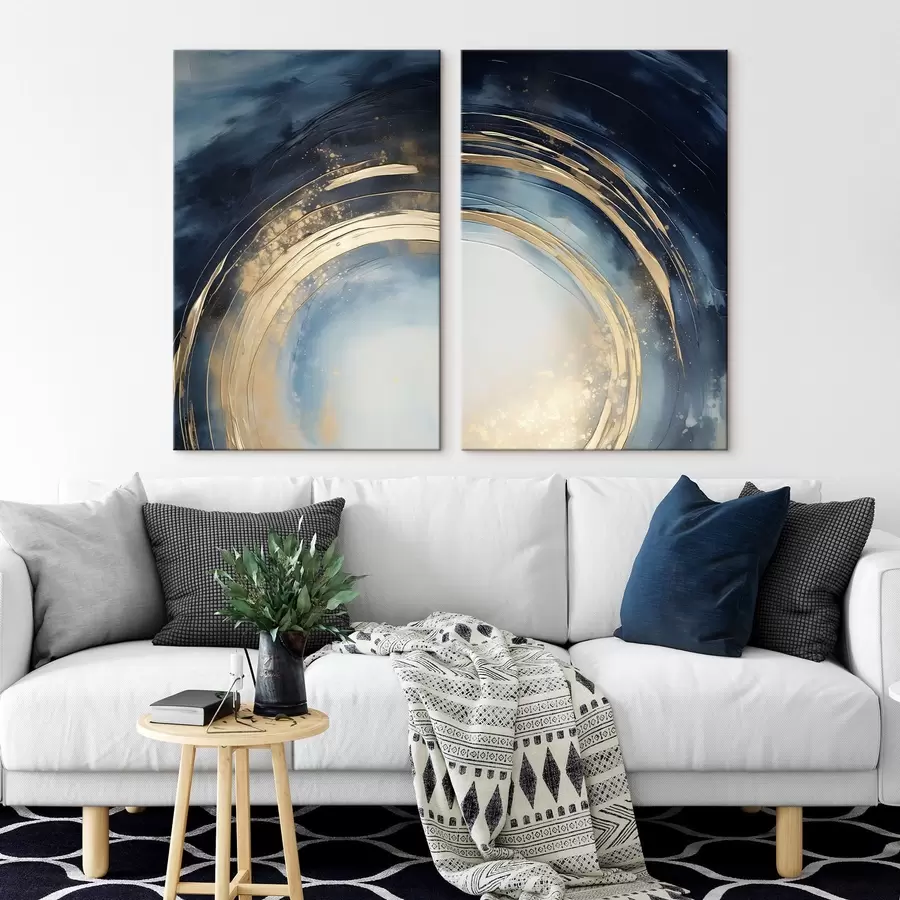 wall murals Midnight blue circular sweep with metallic arcs m00969