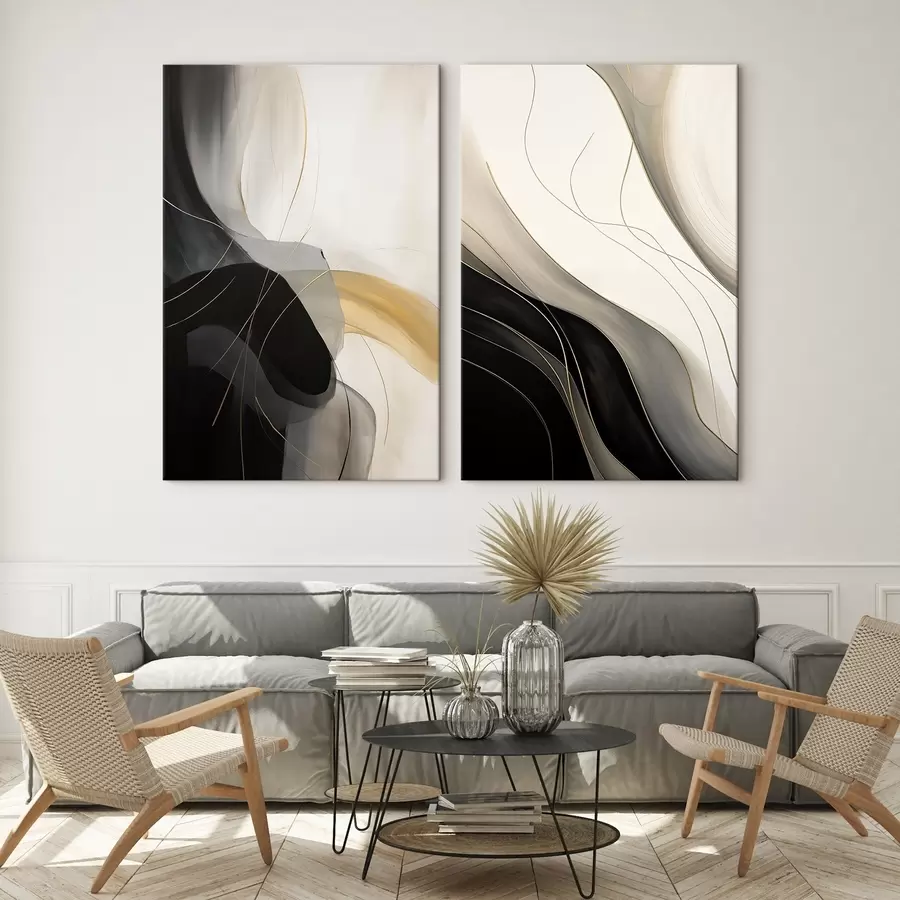 murales Curvas monocromáticas con finos filamentos metálicos m00972