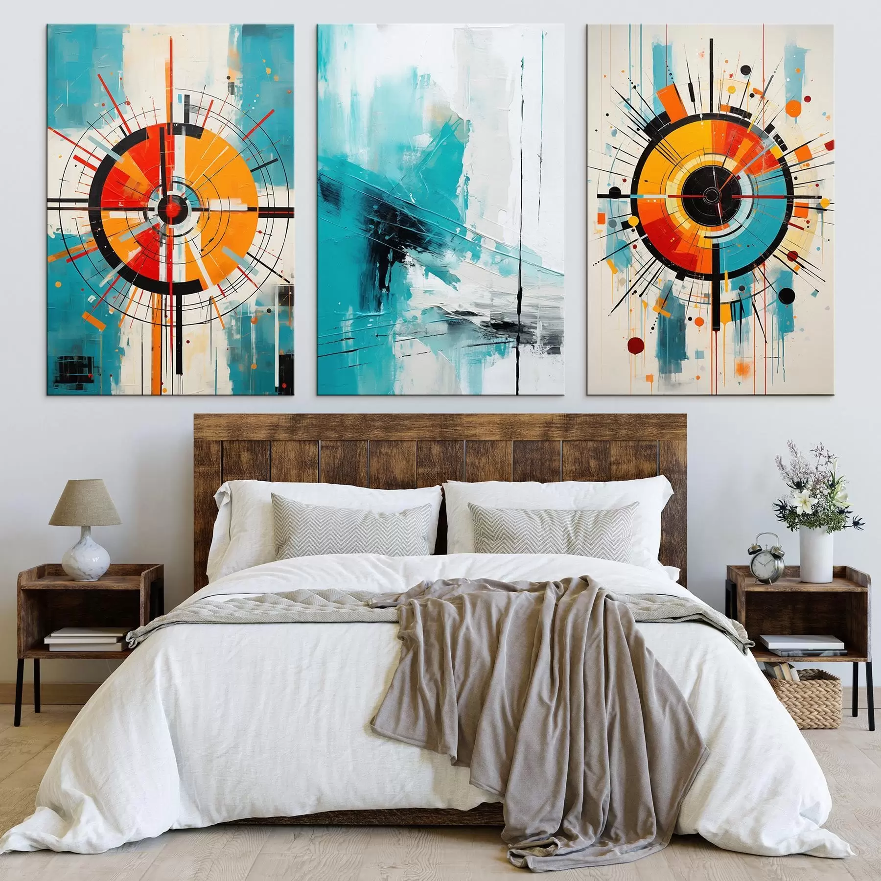 wall murals Radial abstract with teal and orange bursts m00973