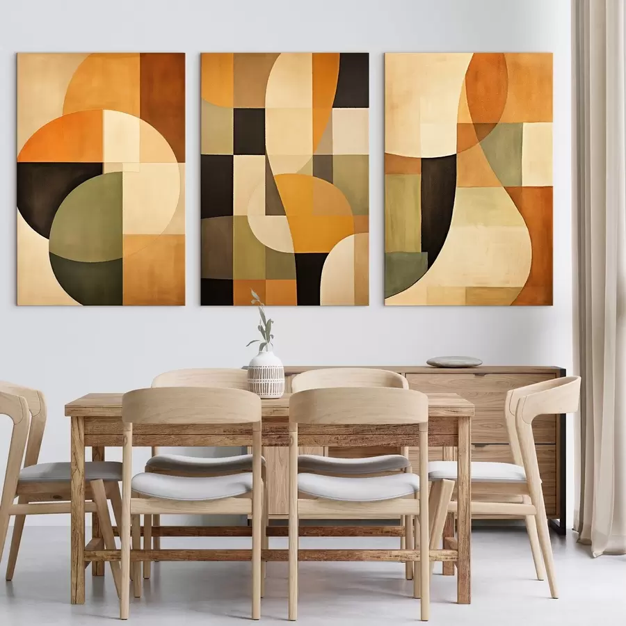 wall murals Soft geometric blocks in beige, terracotta and sage m00975