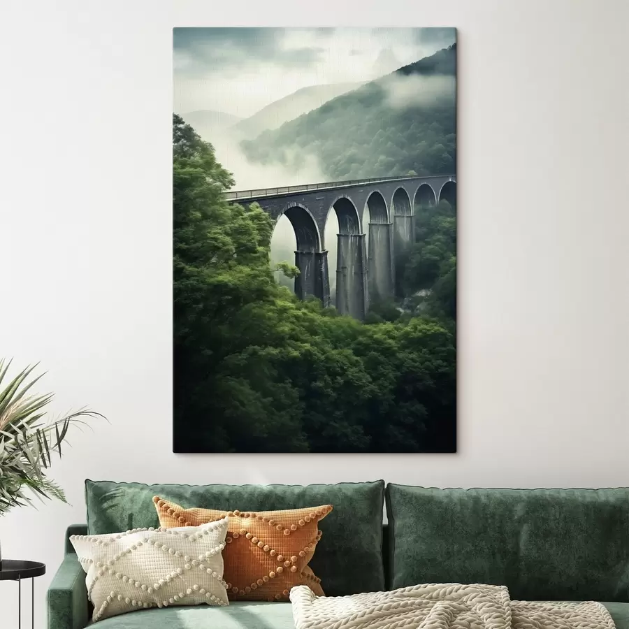 murales Viaducto de piedra sobre un valle boscoso y brumoso s46483