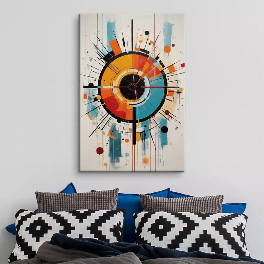 wall murals Radial burst in teal, orange and black s46485