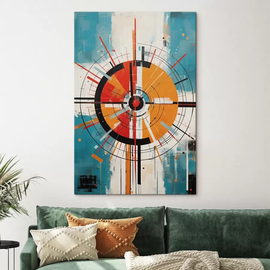 murales Blanco concéntrico con segmentos verde azulado y naranja s46486