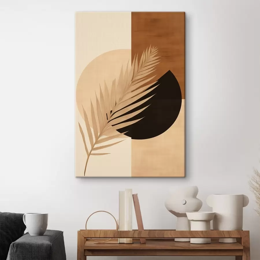 murales Hoja de palmera sobre geometría en terracota y crema s46490