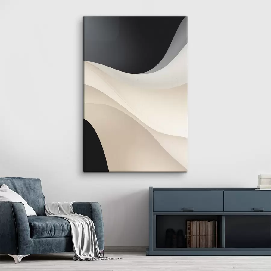 murales Curvas fluidas en capas en negro, crema y gris pardo s46492