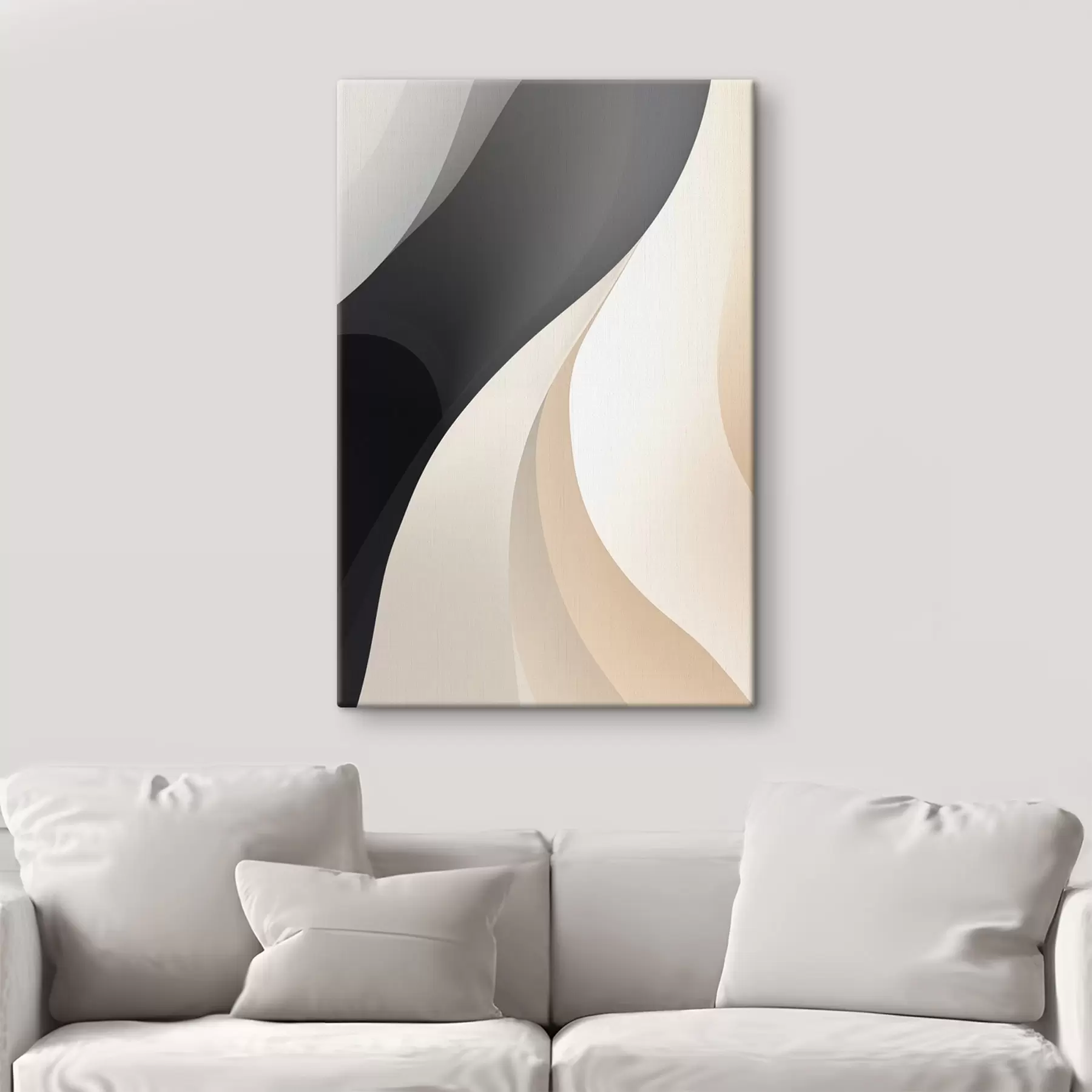wall murals Sleek overlapping curves in charcoal, ivory and sand s46493