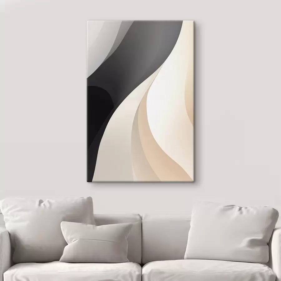 murales Curvas elegantes y superpuestas en tonos carbón, marfil y arena s46493