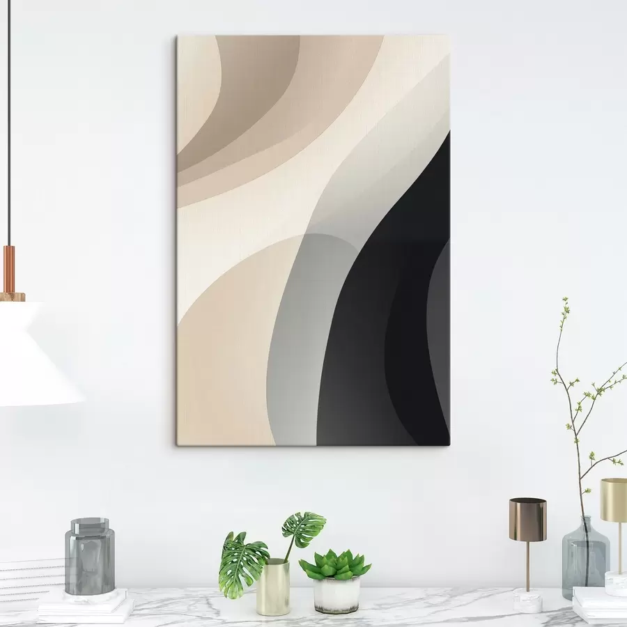 murales Formas orgánicas onduladas en tonos beige cálido y carbón s46494